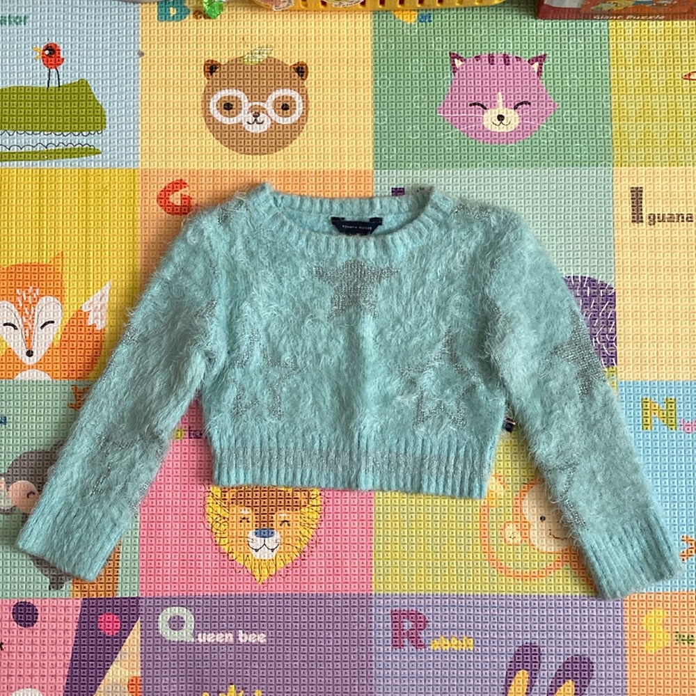 Tommy Hilfiger Kids Turquoise Star pattern Crop Sweater - 2T